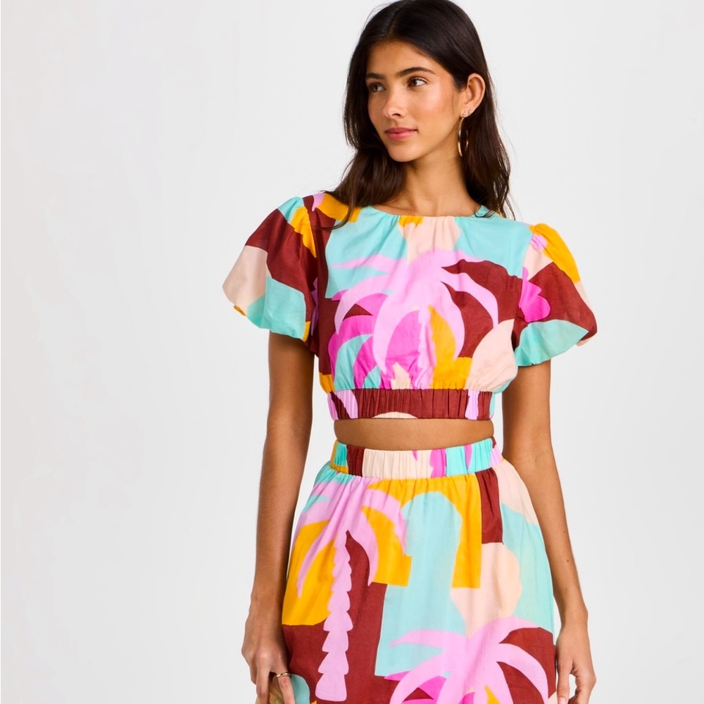 MINKPINK palm resort crop top & maxi skirt set